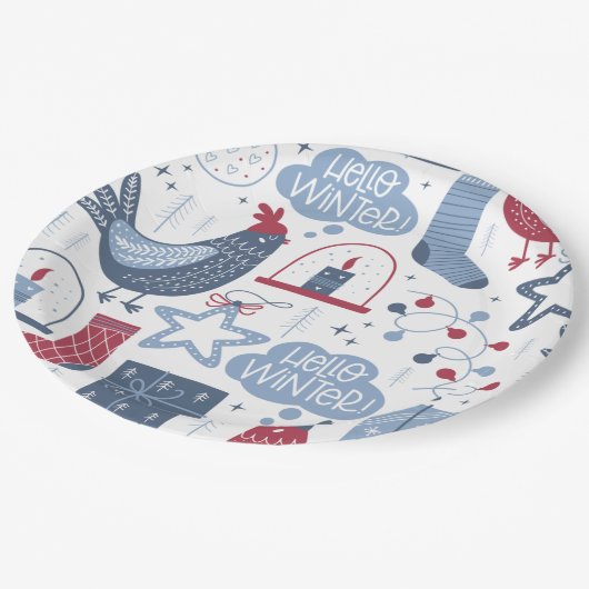 グレーハローウィンタークリスマスイラストレーション紙 ペーパープレート (アングル)