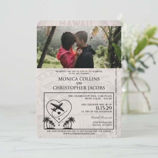 グレーハワイパスポート結婚式招待状 招待状 (スタンド正面)