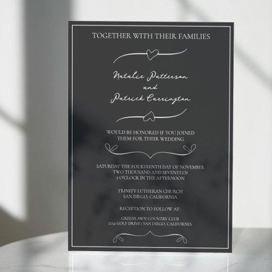 グレーハンド描画ハート結婚式招待状 招待状