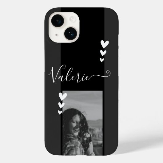 グレーハートデコール写真テンプレート書道カスタム Case-Mate iPhoneケース (裏面)