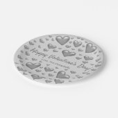グレーハートハッピーバレンタインデー&カスタム文字 ペーパープレート (アングル)