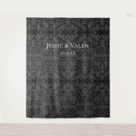グレーハートブラック スワール ゴシックウェディング タペストリー