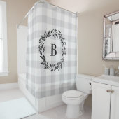 グレーバッファローチェックモノグラム |ファームハウスバスルーム シャワーカーテン (インサイチュ)