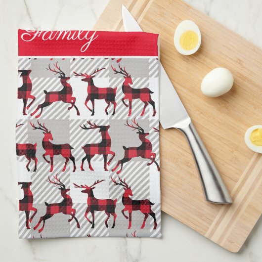 グレーバッファロープレイドのバッファローレイド キッチンタオル (四つ折り)