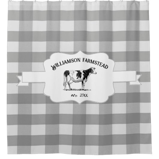 グレーバッファロープレイドファームカウシャワーカーテン シャワーカーテン (正面)