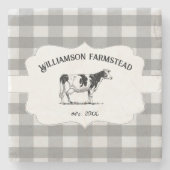 グレーバッファロープレイドファームカウストーンコースター ストーンコースター (正面)