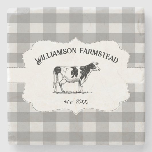 グレーバッファロープレイドファームカウストーンコースター ストーンコースター (正面)