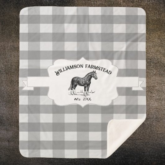 グレーバッファロープレイドファームホースシェルパブランケット シェルパブランケット