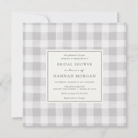 グレーバッファロープレイドブライダルシャワー 招待状 (正面)