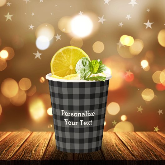 グレーバッファロープレイド素朴マンリーパーソナライズされた文字 紙コップ