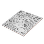 グレーバニーウサギバードフローラスケッチ タイル (側面)