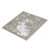 グレーバニーウサギ鳥フローラスケッチスケッチ タイル (側面)