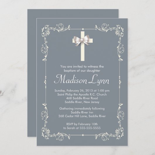 グレーバプテエレガントィスマ|《キリスト教》洗礼式や命名式クエレガントロス 招待状 (正面/裏面)