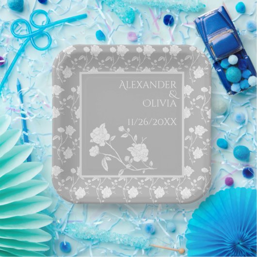 グレーバラウェディングシャワー紙プレート ペーパープレート (パーティー)