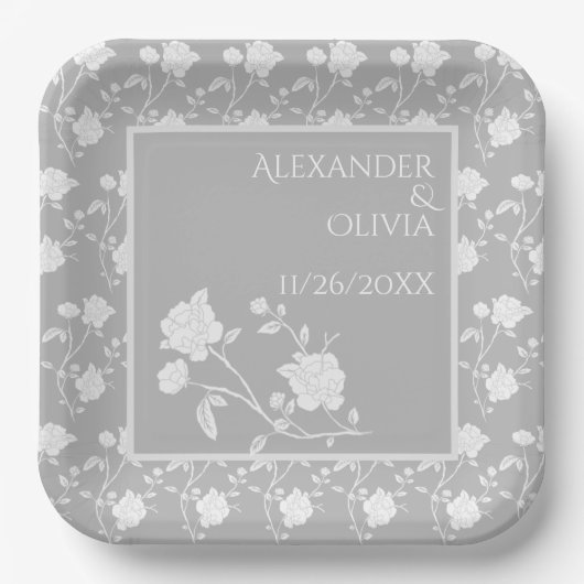 グレーバラウェディングシャワー紙プレート ペーパープレート (正面)