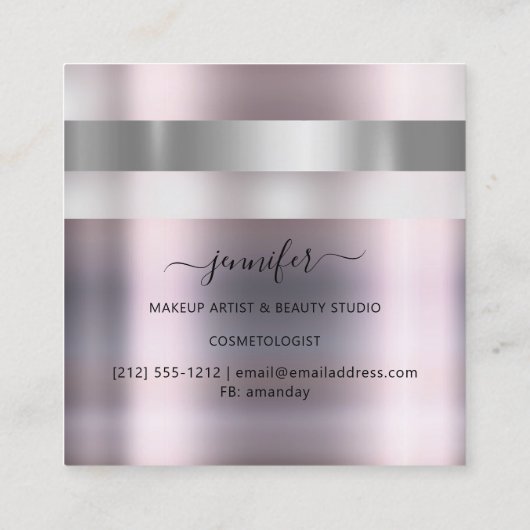 グレーバラメイクアップアーティストインフルエンサーストライプのオンブレ スクエア名刺 (裏面)