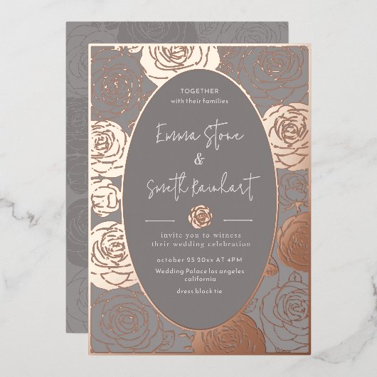 グレーバラ結婚ズフォイル招待状 箔招待状 (正面/裏面)