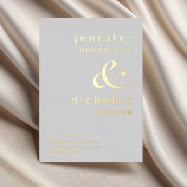 グレーバラ金ゴールドアンパサンド日付結婚の保存 箔招待状