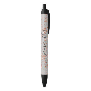 グレーバラ金ゴールドグリッター パーソナライズされた 黒ボールペン