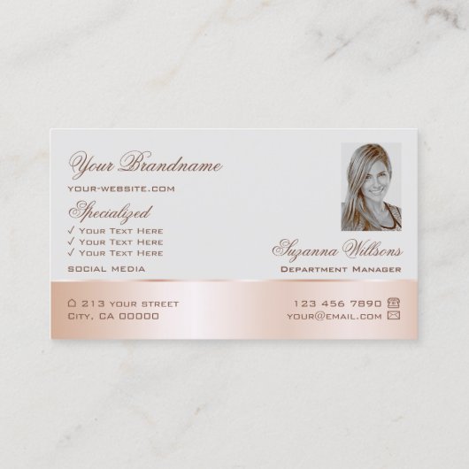 グレーバラ金ゴールドデカールかわいい花とロゴ写真 名刺 (裏面)