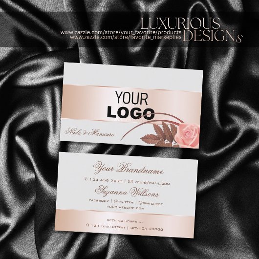 グレーバラ金ゴールドデカールとかわいい花ロゴ 名刺