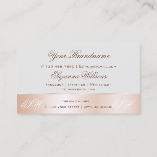 グレーバラ金ゴールドデコールかわいい花とモノグラム 名刺 (裏面)