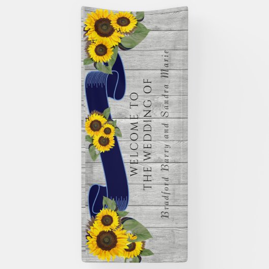 グレーバーンウッドネイビーブルーサンフラワー素朴ズ結婚 横断幕 (縦)