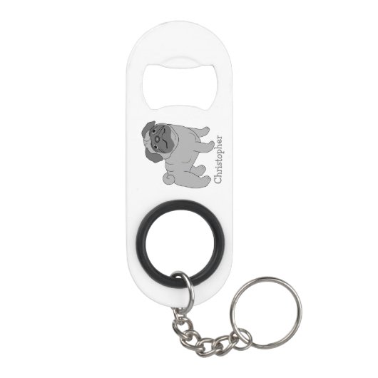 グレーパグ犬のデザインパーソナライズされた キーホルダー栓抜き (裏面)