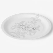 グレーパステルなダマスクウェディング紙プレート ペーパープレート (アングル)
