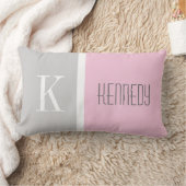 グレーパステルピンクカラーブロックモノグラム名 ランバークッション (ブランケット)