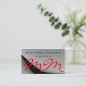 グレーパターンレッドモノグラム名刺 名刺 (スタンド正面)