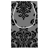 グレーパターン上のブラックダマスク スモールペーパーバッグ (裏面)