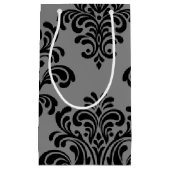 グレーパターン上のブラックダマスク スモールペーパーバッグ (正面)