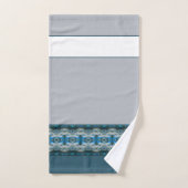 グレーパターン（の模様が）あるとブルーのアクセント付きストライプ バスタオルセット (ハンドタオル)