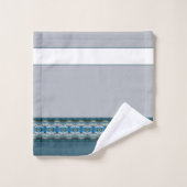 グレーパターン（の模様が）あるとブルーのアクセント付きストライプ バスタオルセット (ウォッシュタオル)