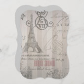 グレーパリエッフェルタワーヴィンテージブライダルシャワー 招待状 (正面/裏面)