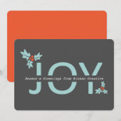 グレーパーソナライズされたとオレンジの喜びとホリー シーズンカード (正面/裏面)