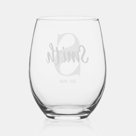 グレーパーソナライズされたとブラックファミリーモノグラム ステムなしワイングラス (裏面)