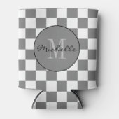 グレーパーソナライズされたと白のチェッカーボードパターン 缶クーラー (正面)