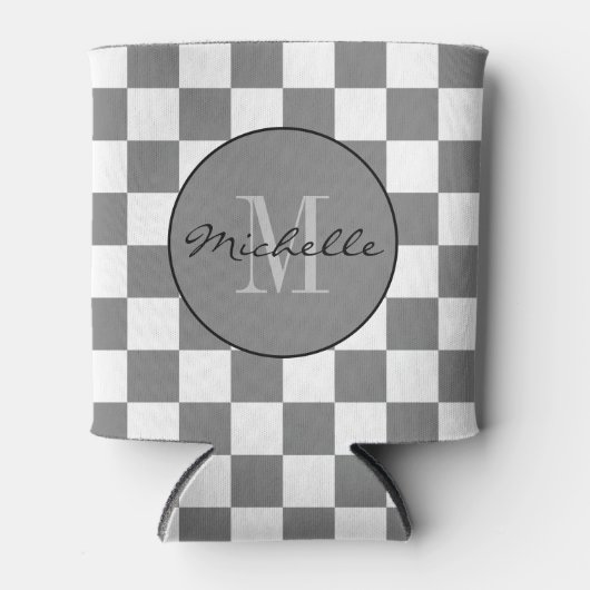 グレーパーソナライズされたと白のチェッカーボードパターン 缶クーラー