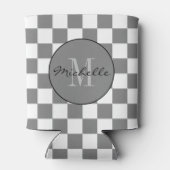 グレーパーソナライズされたと白のチェッカーボードパターン 缶クーラー (裏面)