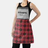 グレーパーソナライズされたと赤のバッファローのプレイドキッチン エプロン (インサイチュ)