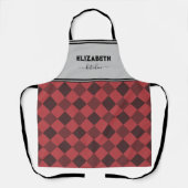 グレーパーソナライズされたと赤のバッファローのプレイドキッチン エプロン (正面)