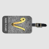 グレーパーソナライズされたと金ゴールドモノグラム文字V ラゲッジタグ (正面横)