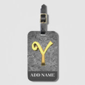 グレーパーソナライズされたと金ゴールドモノグラム文字Y ラゲッジタグ (正面縦)
