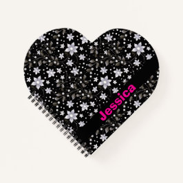 グレーパーソナライズされたと黒の花柄 ノートブック