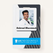 グレーパーソナライズされたのストライプの従業員写真ID バッジ (正面)