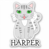 グレーパーソナライズされたの猫名ラベル シール (正面)