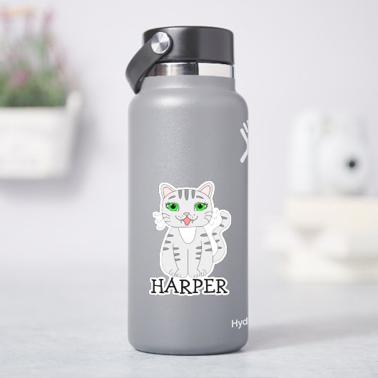 グレーパーソナライズされたの猫名ラベル シール (HydroFlask)