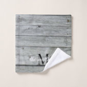 グレーパーソナライズされたカントリー素朴モノグラム名 バスタオルセット (ウォッシュタオル)